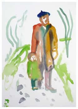Father with Daughter Walking (watercolour)
