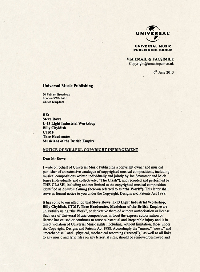CTMF THATCHER'S CHILDREN Cease and Desist Letter PAGE 1