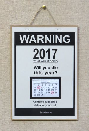 HARRY ADAMS THE WORLD FAMOUS 'WILL YOU DIE THIS YEAR? Calendar WOOLLY LIBERAL OFF-WHITE EDITION