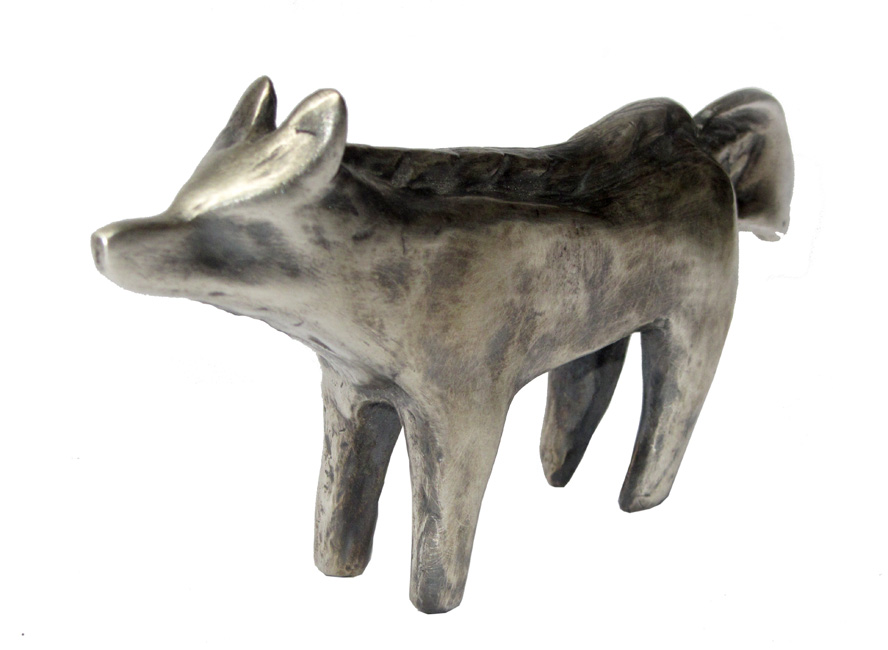 wolf oxidised silver sculpture